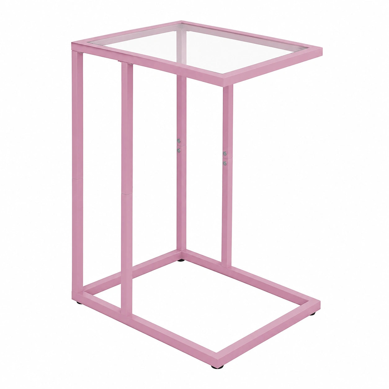 C-förmiger Beistelltisch aus rosa Glas für Sofa und Bett