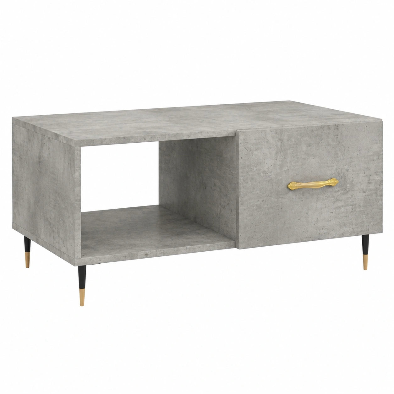 Moderner Sperrholz-Couchtisch mit Stauraum und stabilen Eisenbeinen für das Wohnzimmer
