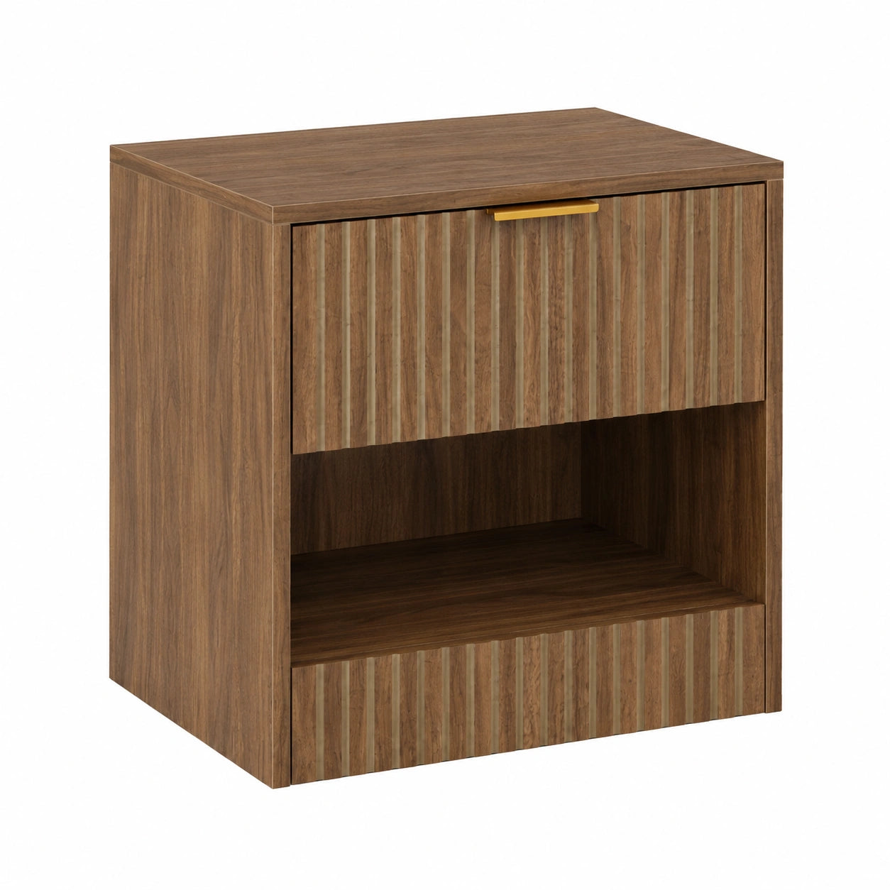 Holz-Nachttisch mit Schublade, kompakter Beistelltisch für Schlafzimmer und mehr, Walnuss