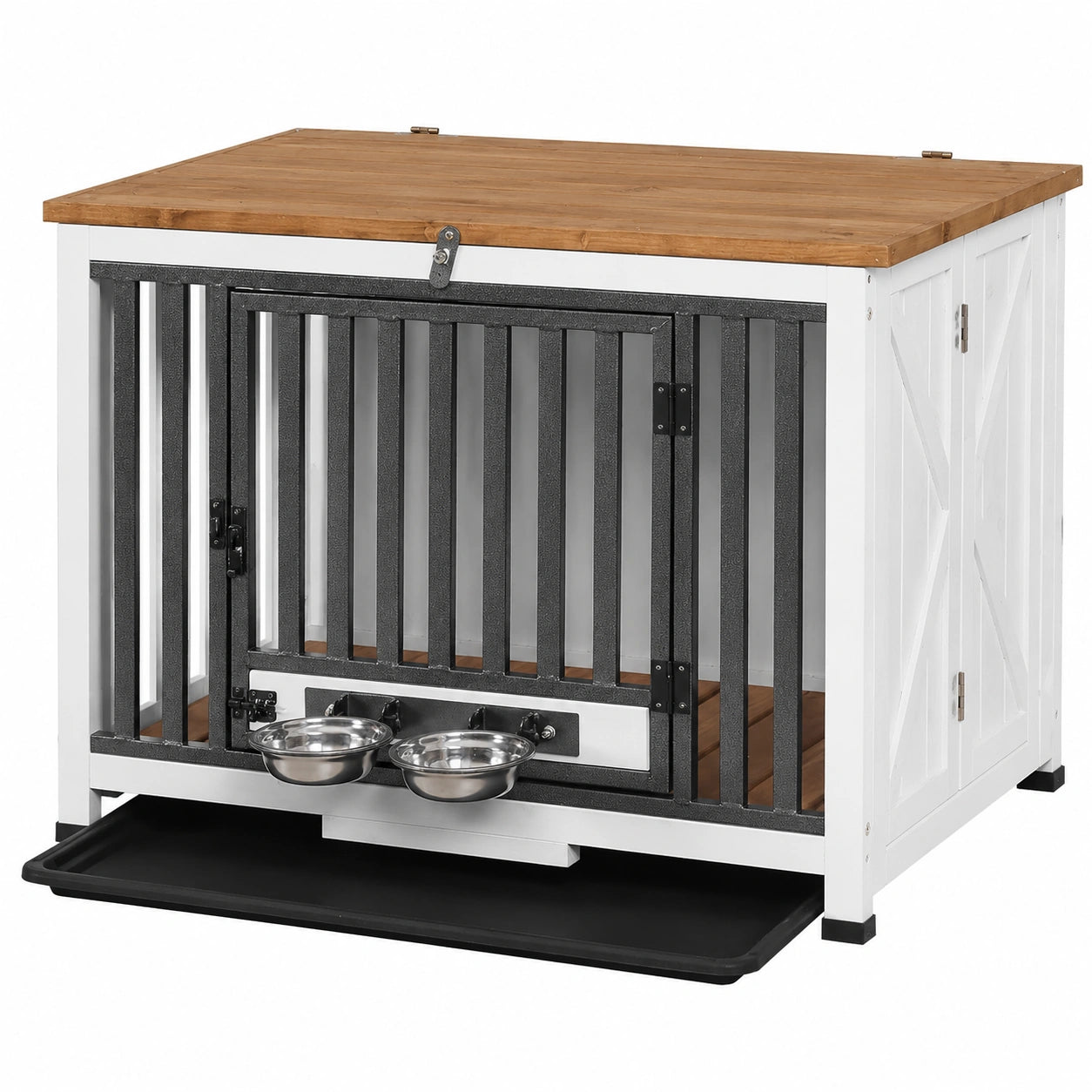 Aivituvin Holzhundebox für kleine und mittlere Hunde, modernes Design mit Klappdach, stabile Tragbare Hundehütte in Weiß, als Möbelstück oder Nachttisch verwendbar