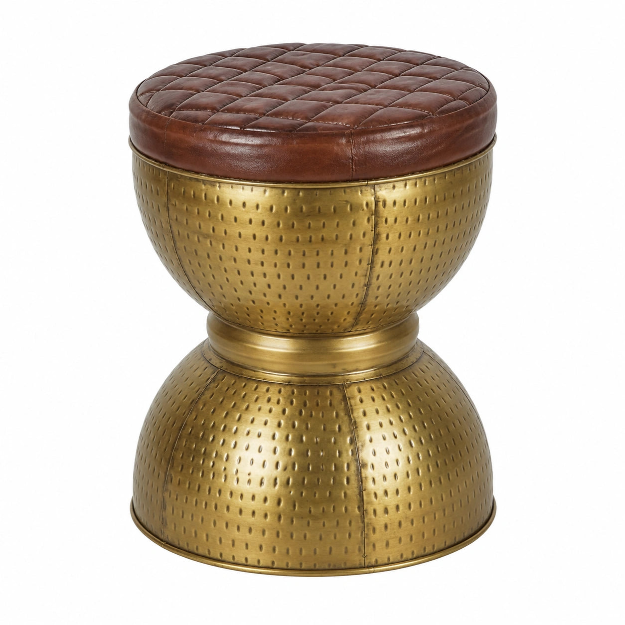 Goldener und Brauner Beistelltisch aus Leder und Metall, 40x40x48 cm