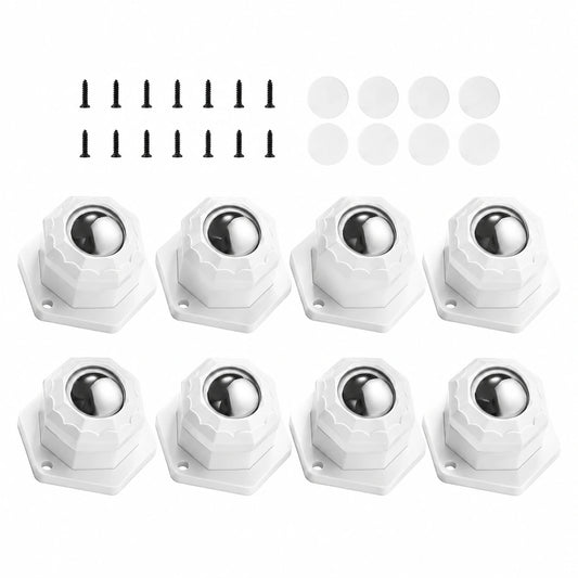 8er Set Schwerlast-Möbelrollen, Selbstklebend, 360° Drehbar mit Edelstahlkugeln, Ideal für Leichte Möbel, Mülltonnen und Pflanzgefäße, Weiß