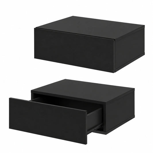 WOLTU 2er Set Hängende Nachttische mit Schublade, Wandregal zur Wandmontage, 40x30x14 cm, Moderne schwebende Nachtkommode Schwarz, für Schlafzimmer und Wohnzimmer