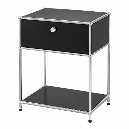 Modulares Metallregal in Schwarz/Chrom – Vielseitiger Beistelltisch für Wohnzimmer, Büro und Flur, 63x50x40 cm