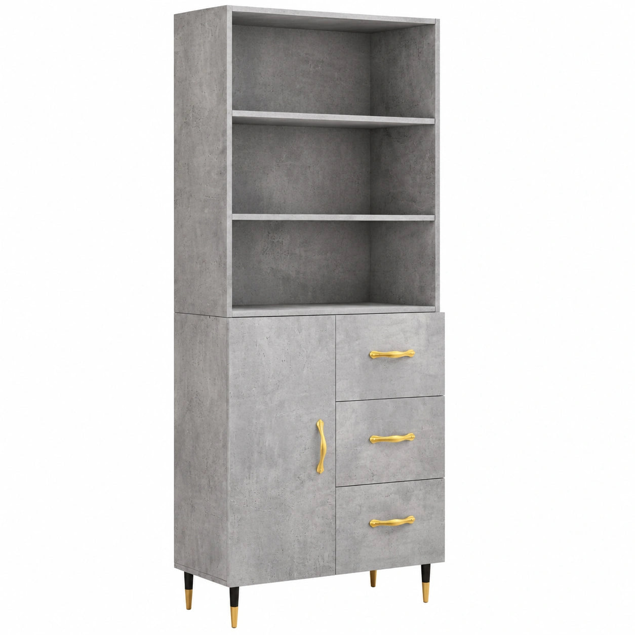 Homgoday Highboard aus Sperrholz, Betongrau, 69,5 x 34 x 180 cm, Esszimmer- und Küchenschrank