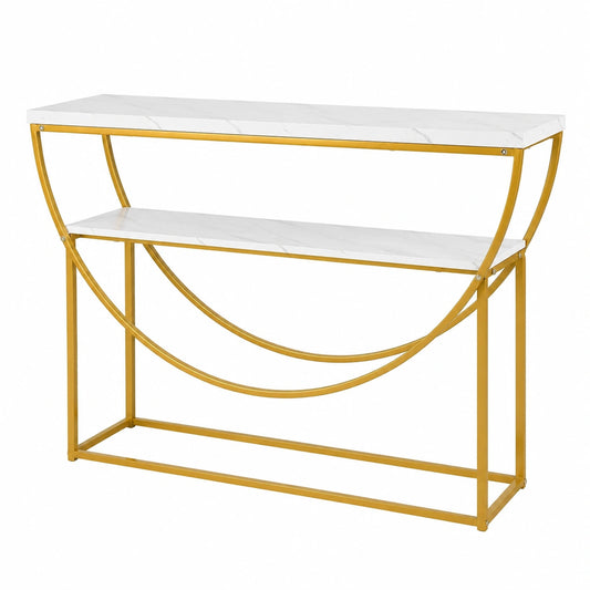 Eleganter Konsolentisch mit Marmoroptik und stabilem Metallrahmen, 120 x 30 x 80,5 cm, für Flur und Wohnzimmer