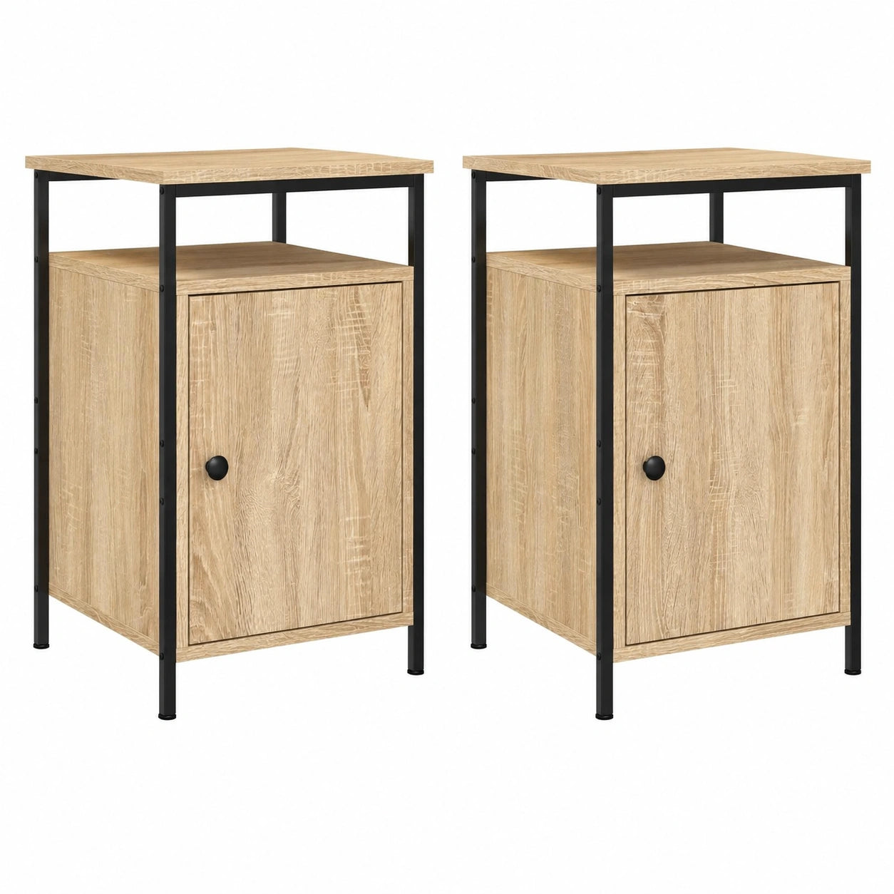 2er-Set Nachttische aus Sonoma-Eiche, 40x42x60 cm, Massivholz mit Eisenrahmen, Modernes Design, Robuste Beistelltische fürs Schlaf- und Wohnzimmer