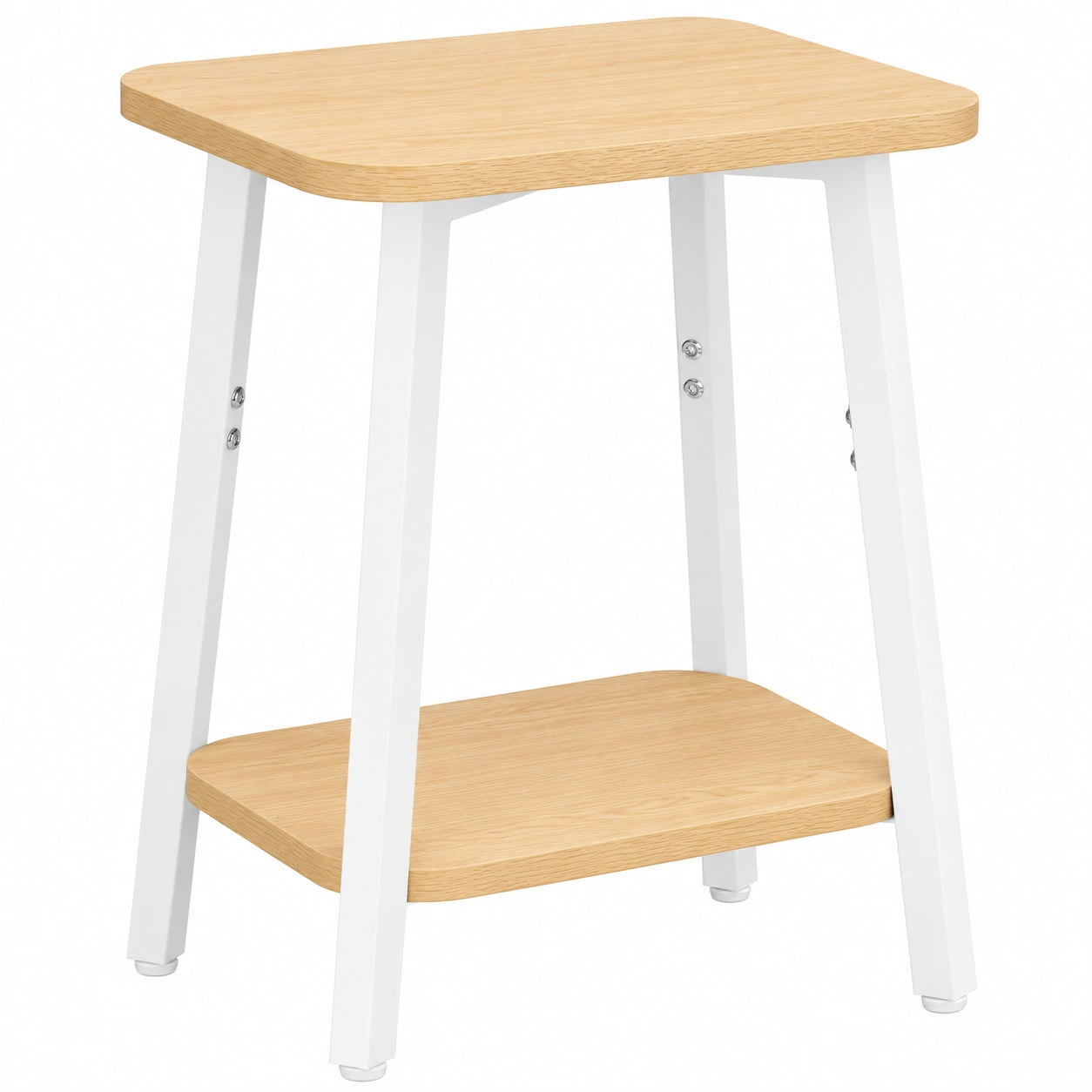 Schmaler Beistelltisch mit Ablage, für Wohnzimmer & Schlafzimmer, Weiß/Naturholz