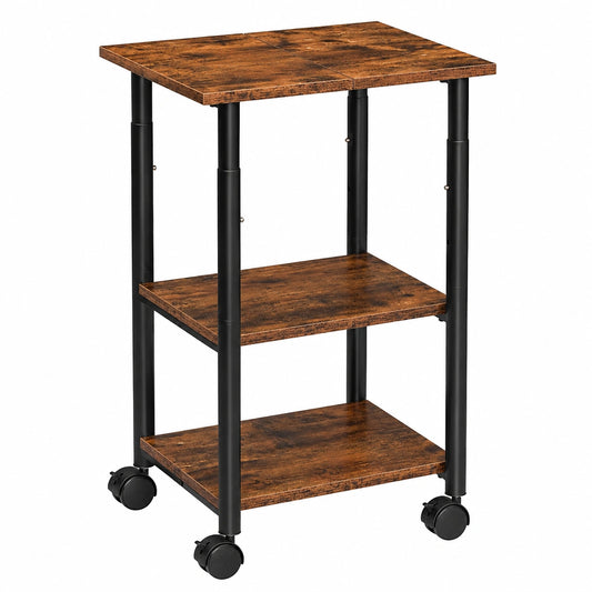 HOOBRO Rollbarer Druckerwagen mit 3 Ebenen, höhenverstellbar und leicht montierbar, 48,5 x 40 x 67 cm, für Büro, Dunkelbraun-Schwarz