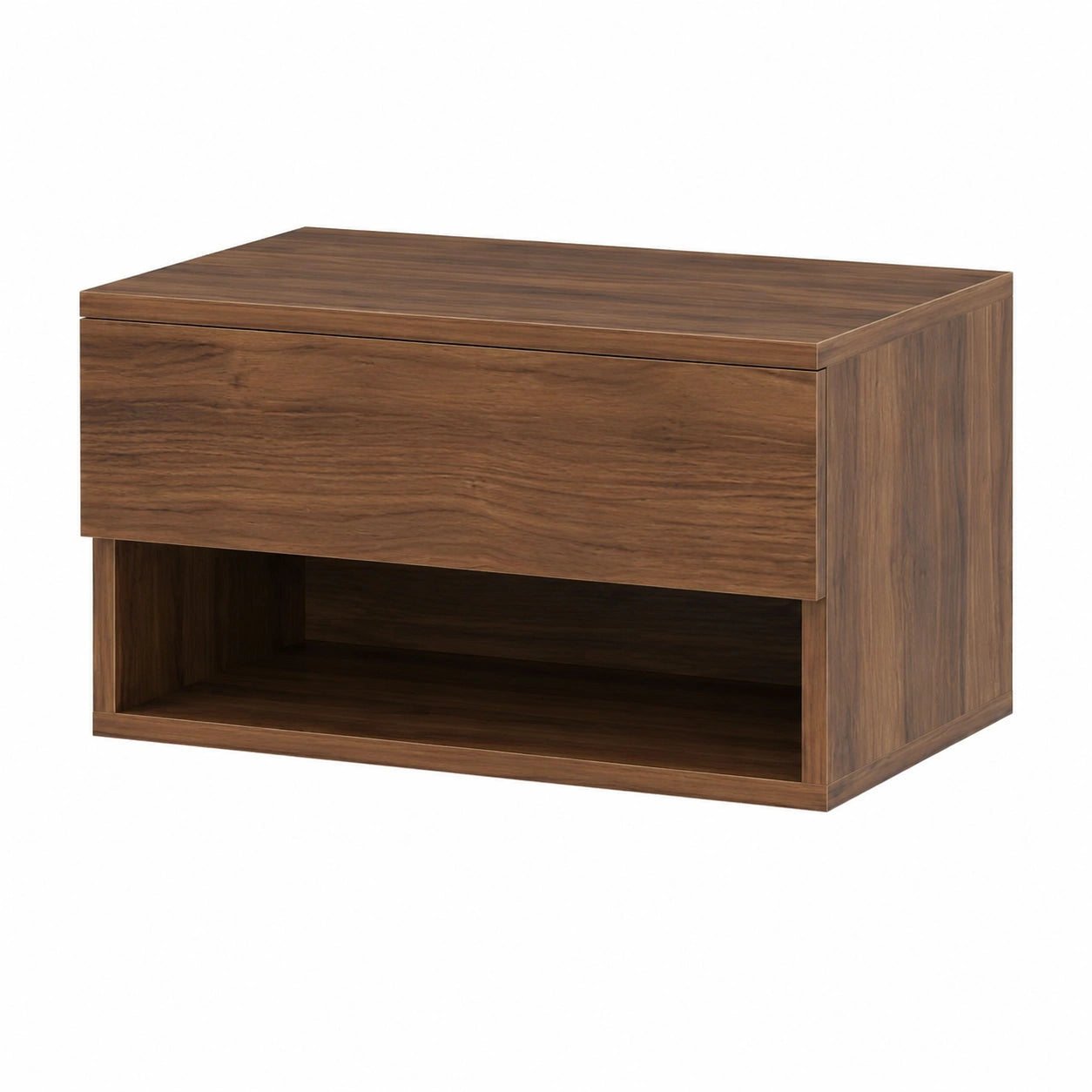 HEYZOEY Moderner Schwebender Beistelltisch mit Schublade, Kleine Wandkonsole, Walnussbraun