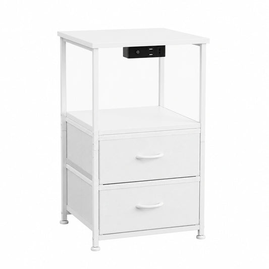 Coleshome Nachtkommode 2er Set, USB-Anschlüsse & LED-Beleuchtung, Stoffschubladen & Ablagefach, Ideal für kleine Räume, 40x30x60cm
